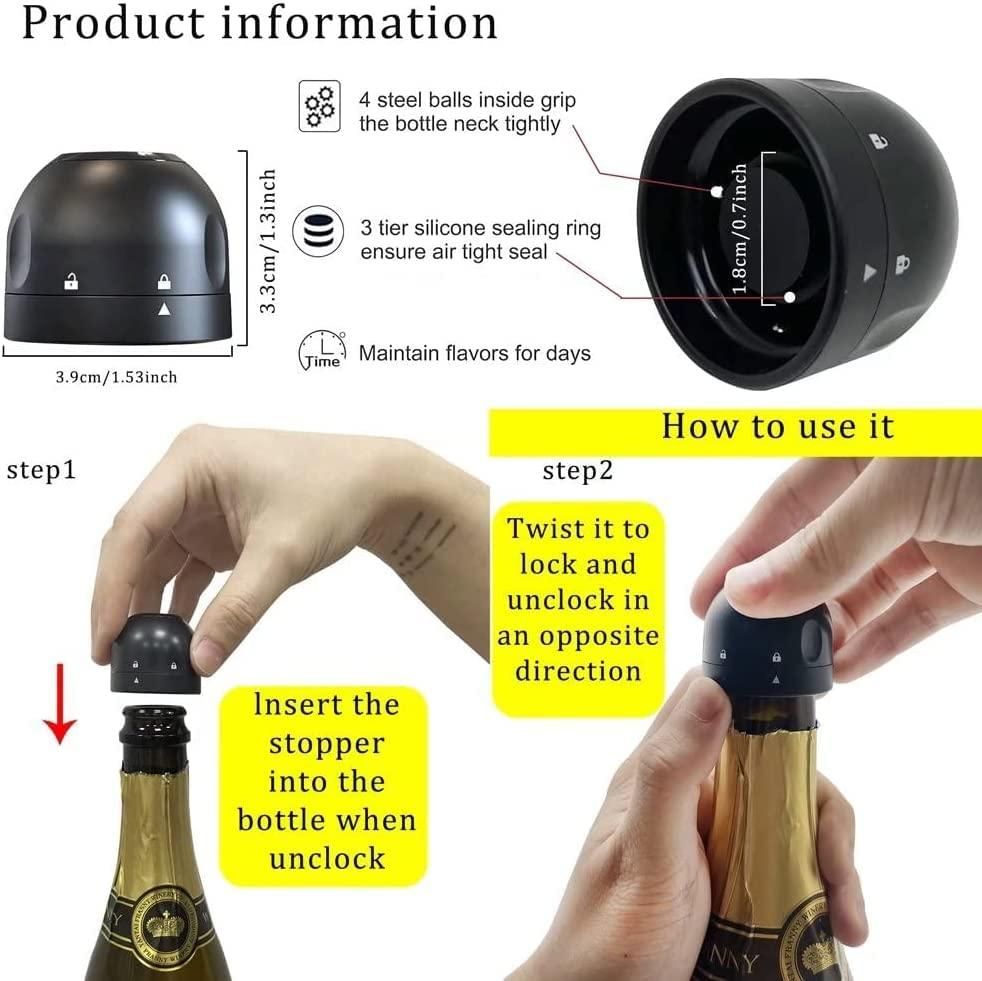 Premium Wine and Champagne Bottle Stoppers, Silicone Caps Sealer (Pack of 2)