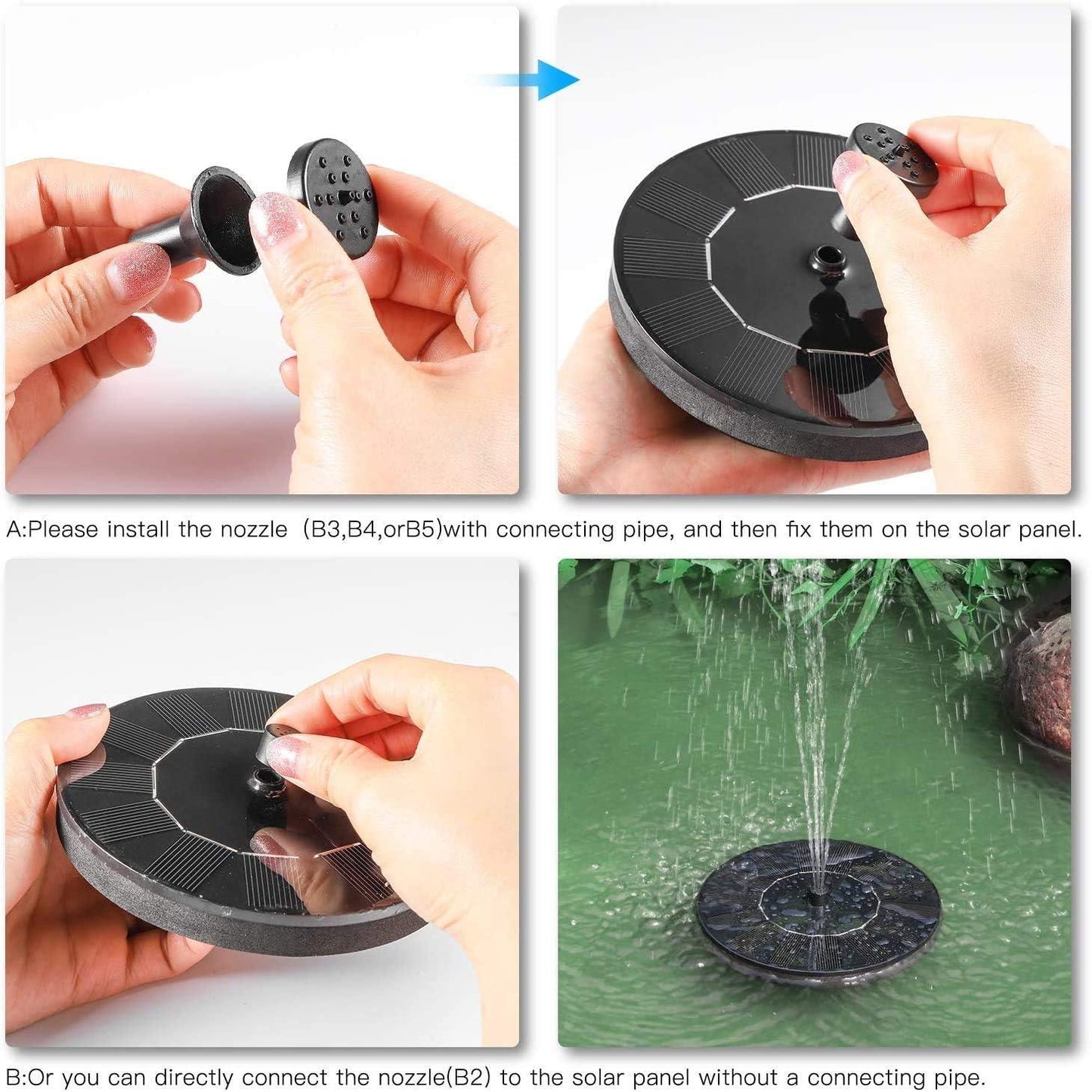 Fountain Solar Power Floating Water Pump for Pool Pond Garden and Patio Plants Round 7V 1.4W (Black)