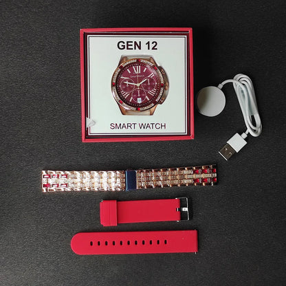 GEN 12 ROUND DAIL WATCH RED GOLDEN DAIMOND SMARTWATCH